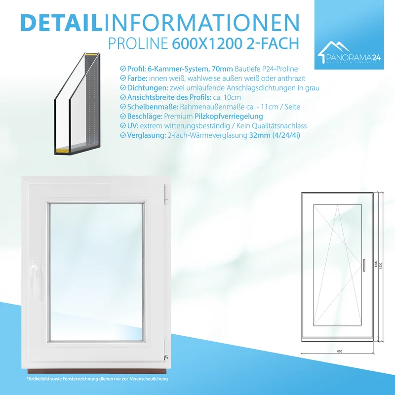 P24® Kellerfenster Kunststofffenster 2-Fach 70mm Proline, Anthrazit