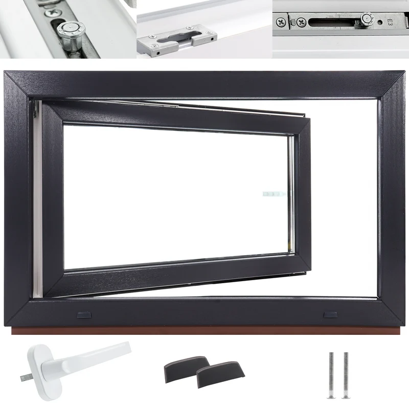 P24® Kellerfenster Kunststofffenster 3-Fach 60mm Slimline, Anthrazit
