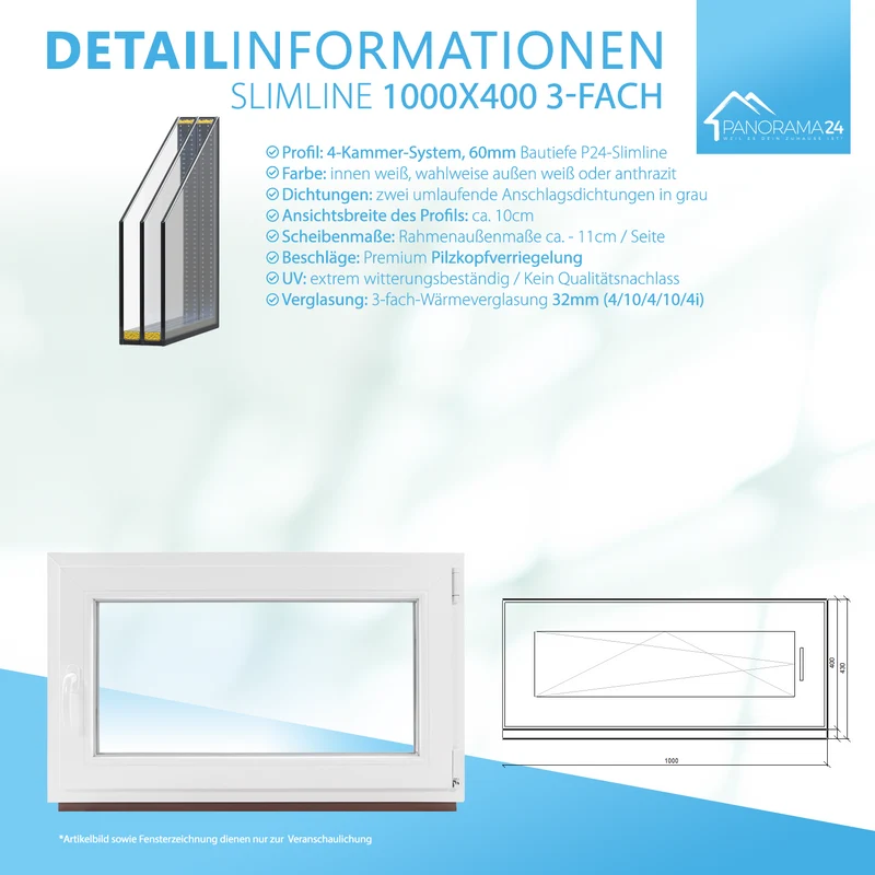 P24® Kellerfenster Kunststofffenster 3-Fach 60mm Slimline, Anthrazit