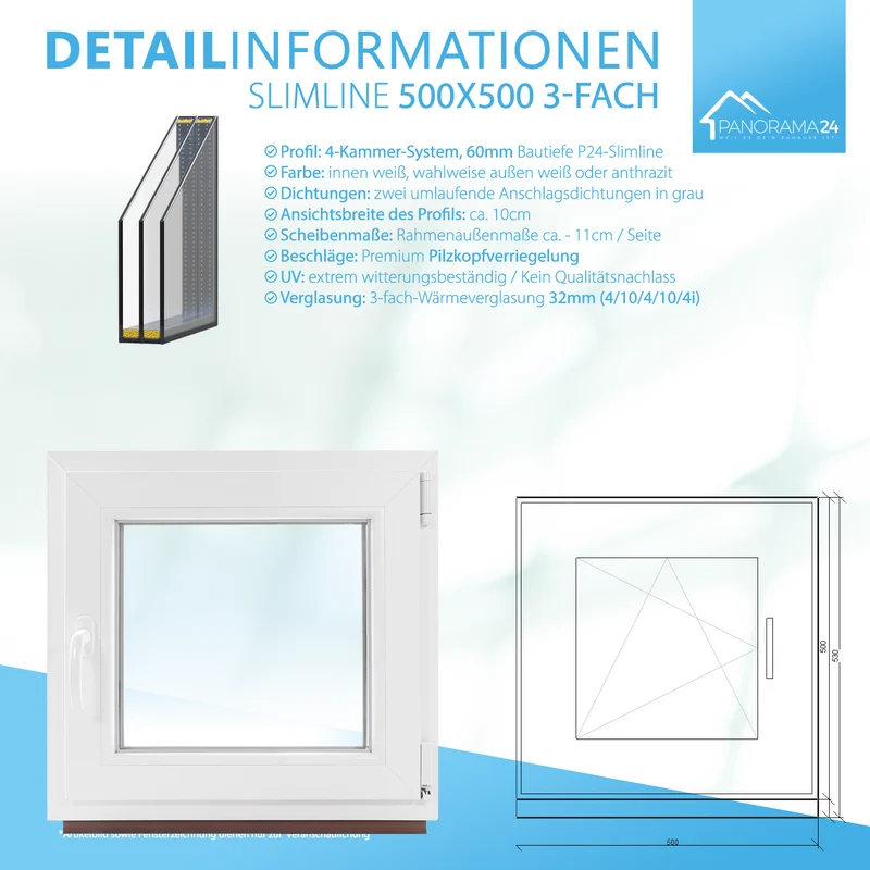 P24® Kellerfenster Kunststofffenster 3-Fach 60mm Slimline, Anthrazit