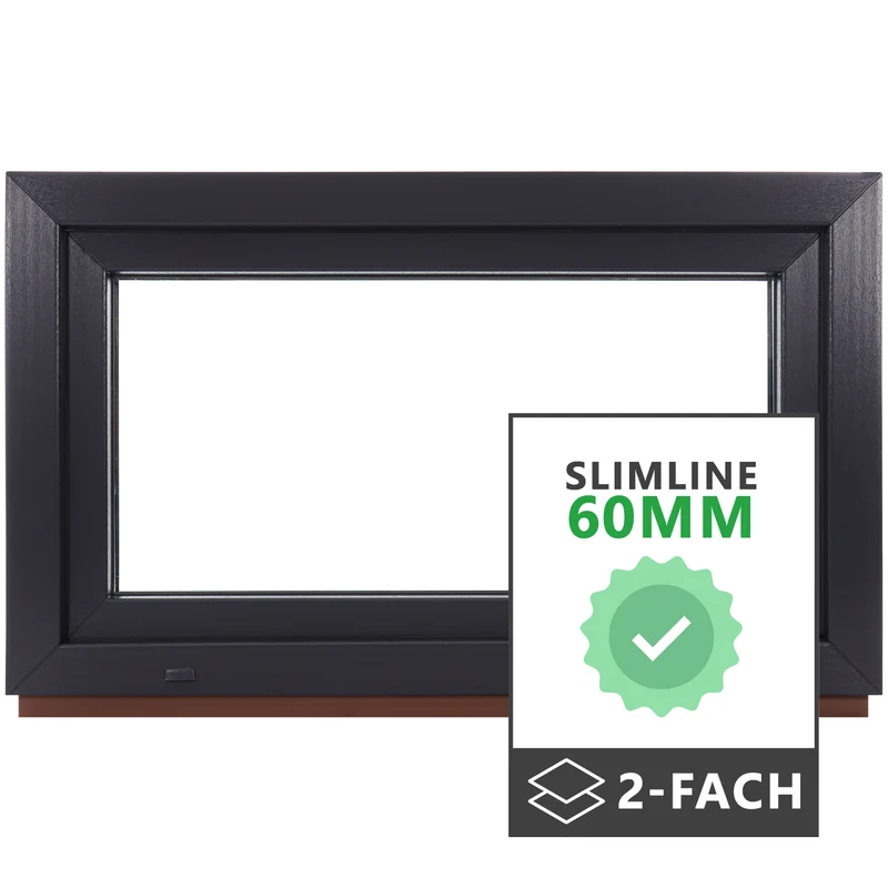 P24® Kellerfenster Kunststofffenster 2-Fach 60mm Slimline, Anthrazit