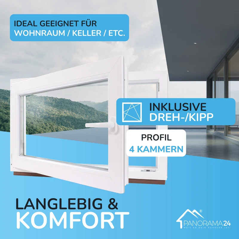 P24® Kellerfenster Kunststofffenster 3-fach 60mm Slimline, weiß