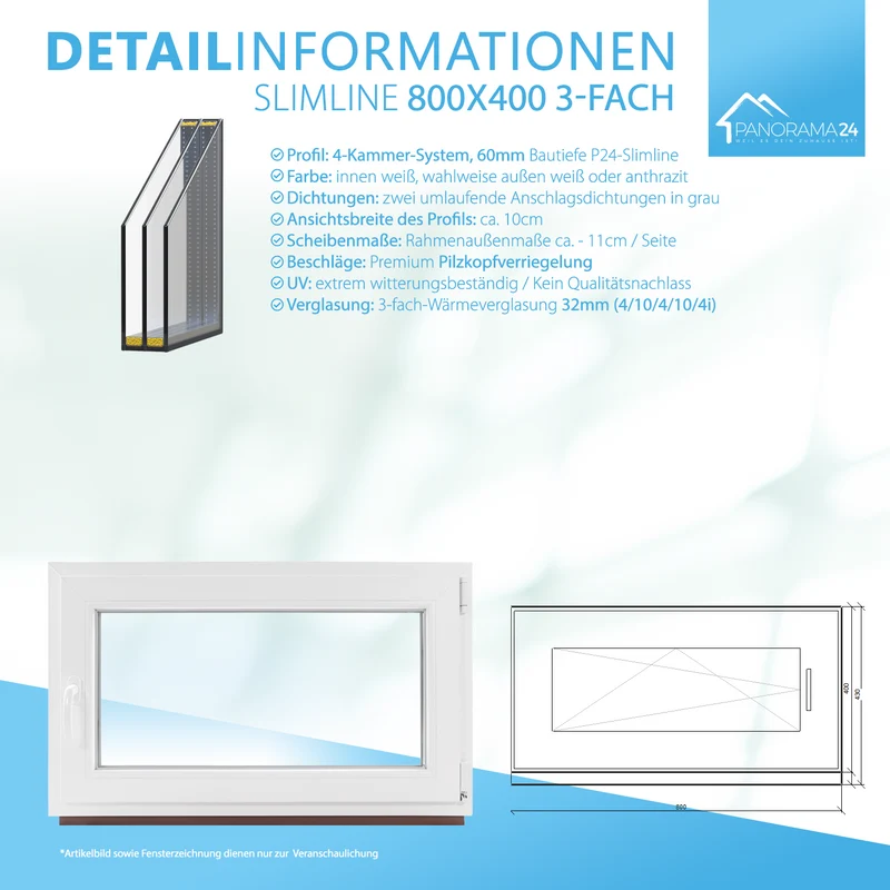 P24® Kellerfenster Kunststofffenster 3-fach 60mm Slimline, weiß
