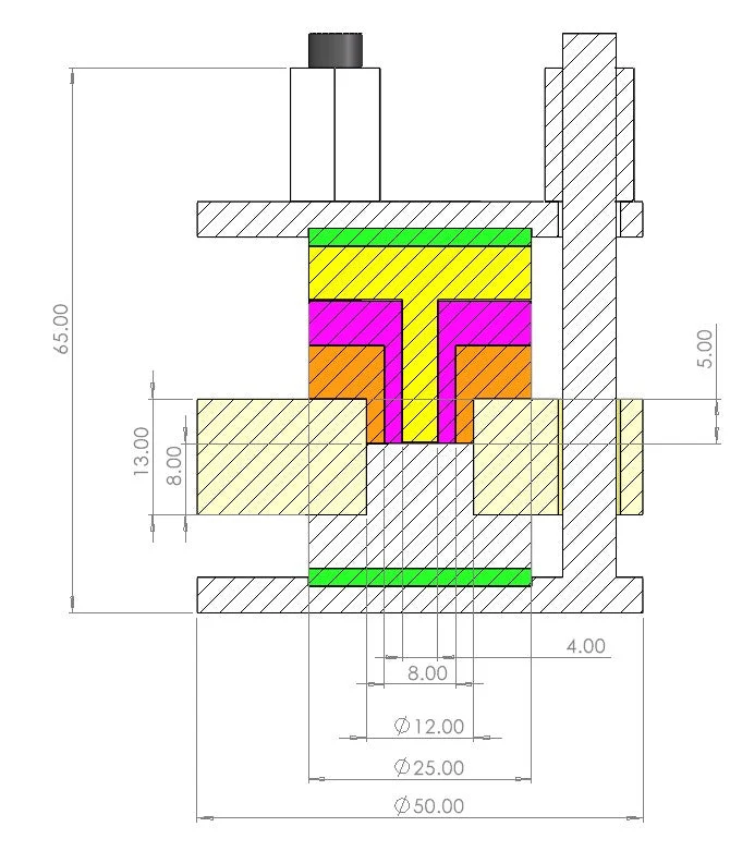 Druckvorrichtung und Prüfzellen-Kit mit Drei-Elektroden-Modus für Festkörperbatterien, Modell GT04