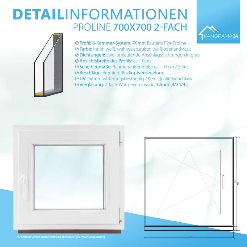 P24® Kellerfenster Kunststofffenster 2-fach 70mm Proline, weiß