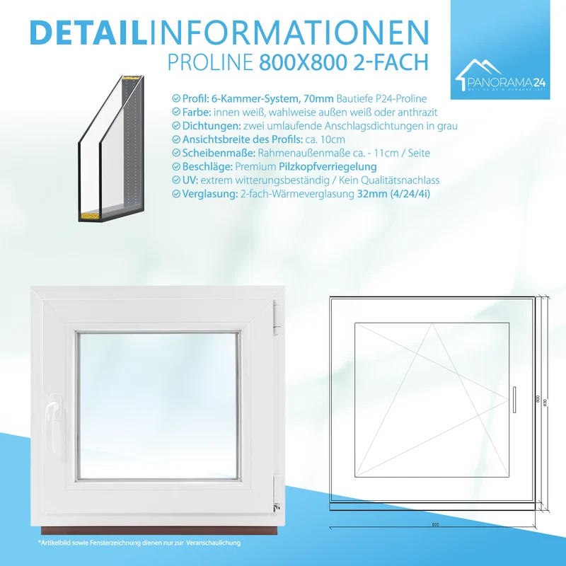 P24® Kellerfenster Kunststofffenster 2-fach 70mm Proline, weiß