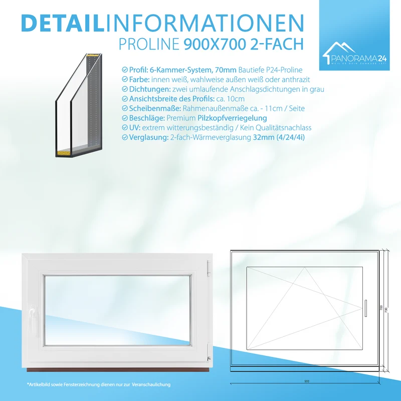 P24® Kellerfenster Kunststofffenster 2-fach 70mm Proline, weiß