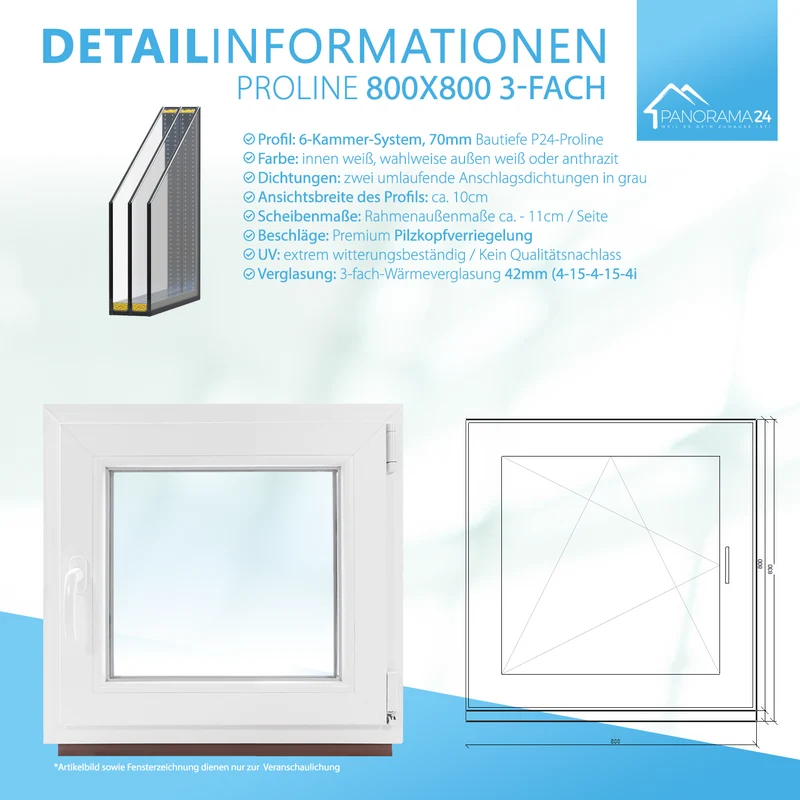 P24® Kellerfenster Kunststofffenster 3-fach 70mm Proline, weiß