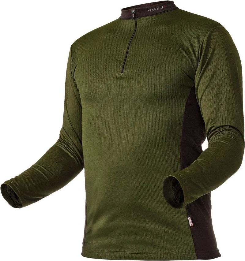 Zipp-Neck Shirt Waldgrün langarm