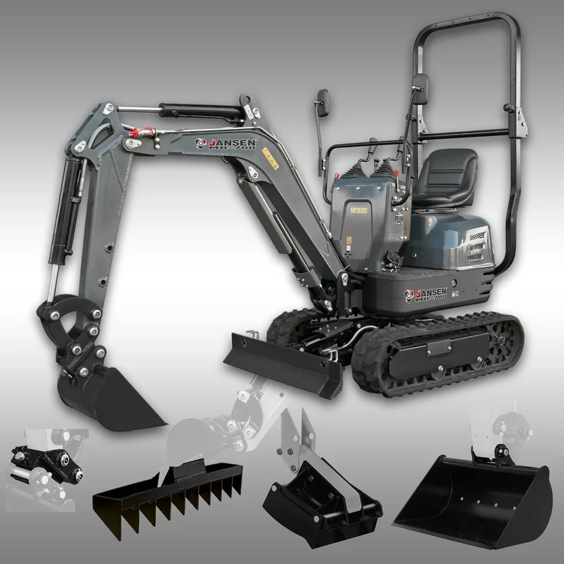 Jansen MB-700 Minibagger, 8,5 PS Benzin, Komplett-Set, Verstellfahrwerk