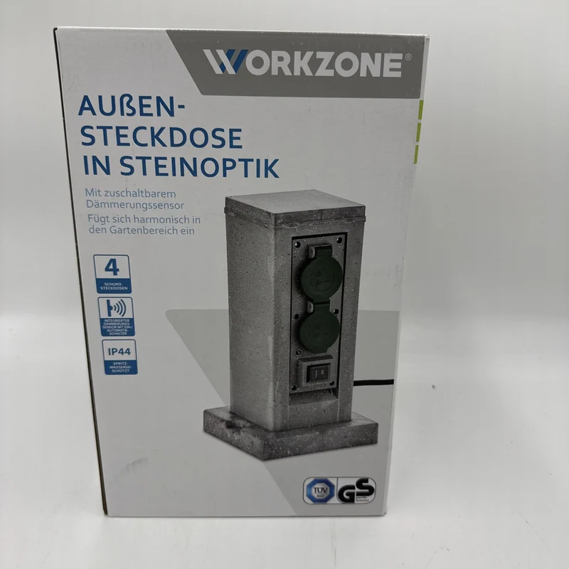 WORKZONE 4-fach Garten Außensteckdose Steinoptik Outdoor IP44 Sensor Steckdose