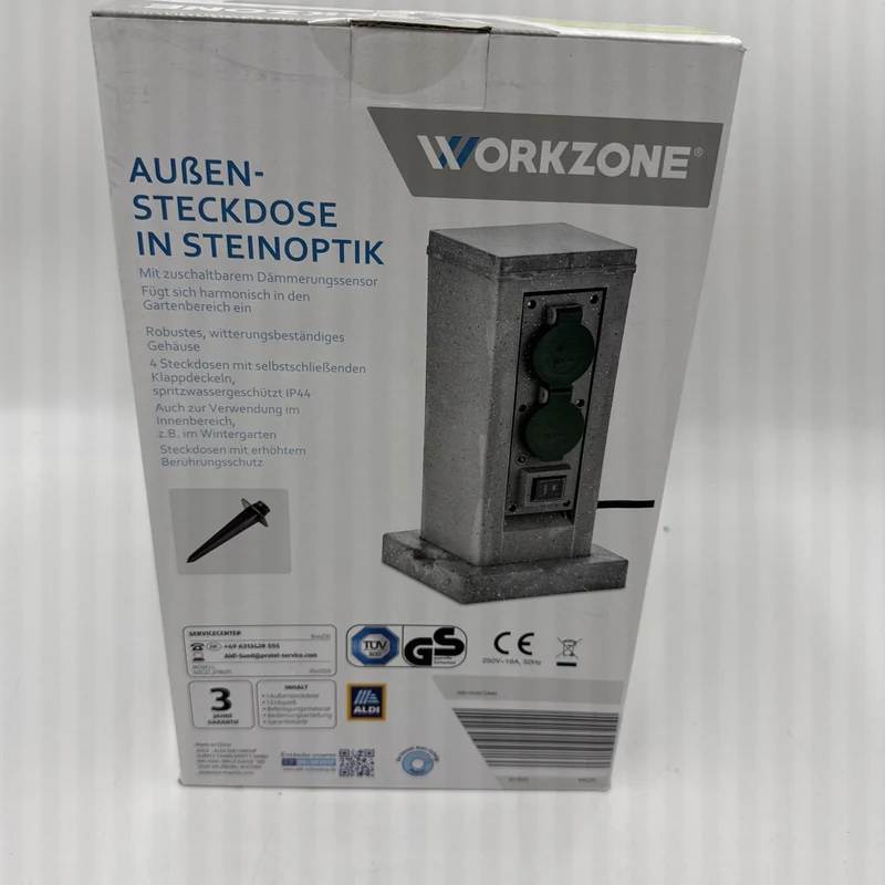 WORKZONE 4-fach Garten Außensteckdose Steinoptik Outdoor IP44 Sensor Steckdose