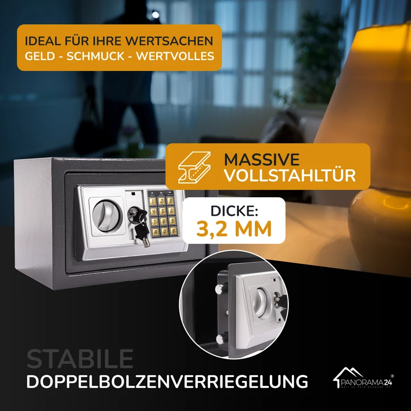 P24® Tresor Safe mit Elektronik-Zahlenschloss, 31x20x20 cm (Farbe wählbar)