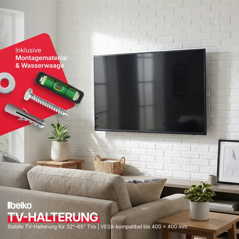 Belko® TV Wandhalterung, VESA max 400x400mm. Wandabstand: 25mm, für 32" - 65"