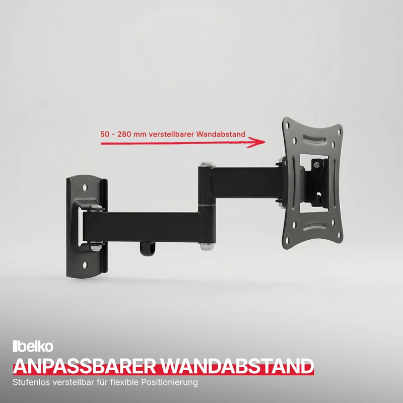 Belko® TV Wandhalterung, VESA max 100x100mm. Wandabstand: 50-280mm, für 10" - 27"