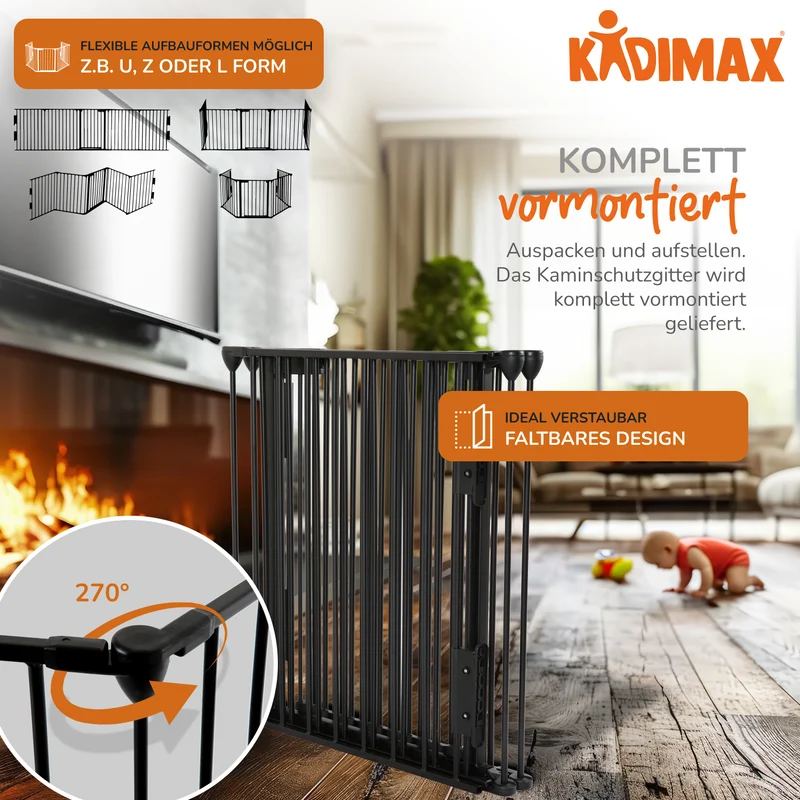 P24® Kaminschutzgitter 300cm x 75cm, schwarz