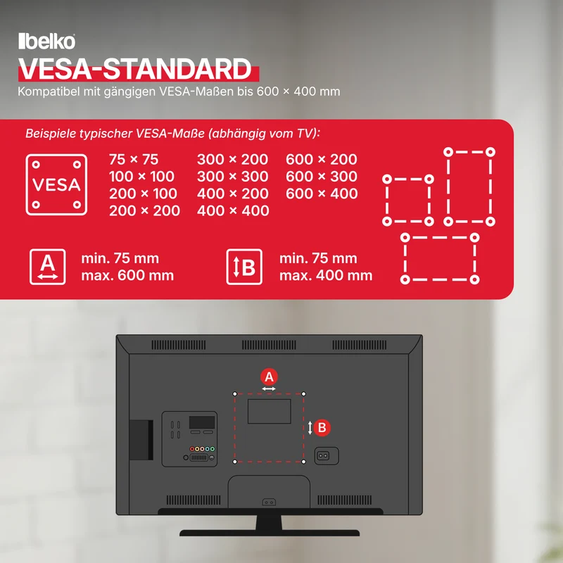 P24® Premium TV Wandhalterung, VESA max 600x400mm, Wandabstand: 75-400mm, für 32" - 70