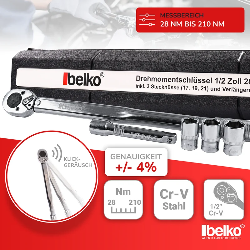 Belko® Drehmomentschlüssel Set 1/2", 28-210 Nm