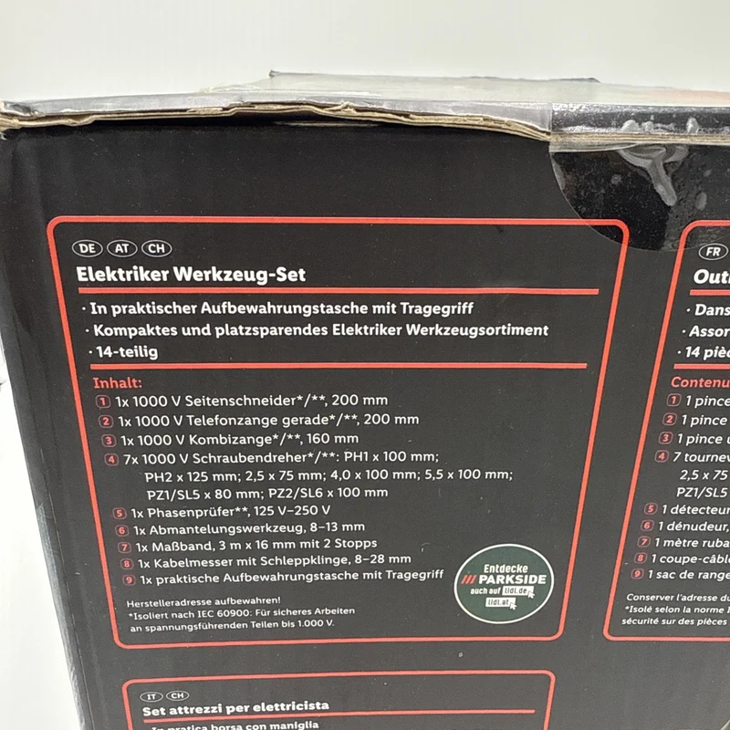 PARKSIDE Elektriker Werkzeug-Set bis 1000V 14tlg. Werkzeugtasche NEU