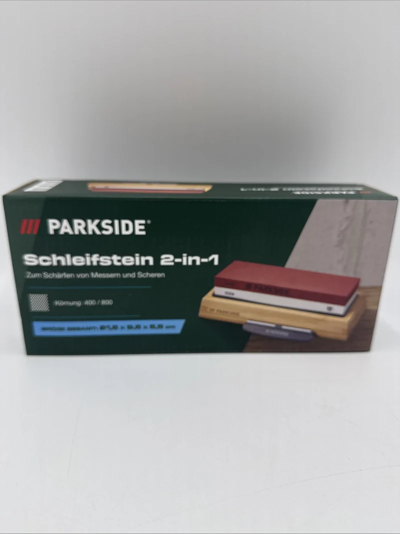 Parkside Schleifstein 2-in-1 Körnung 400 / 800 mit Bambus Basis ca. 21,5x9,5 cm