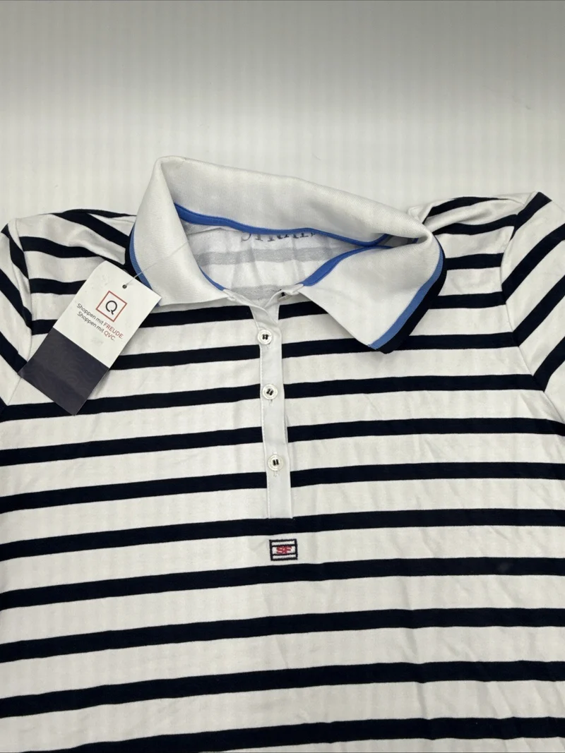 STRANDFEIN Poloshirt,1/2-Arm gestreifter Jersey Logostickerei figurumspielend 36