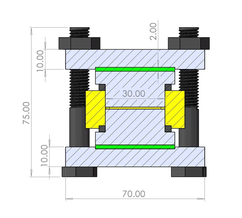Druckvorrichtung und quadratisches Testzellen-Kit für Festkörperbatterien, Modell GT05