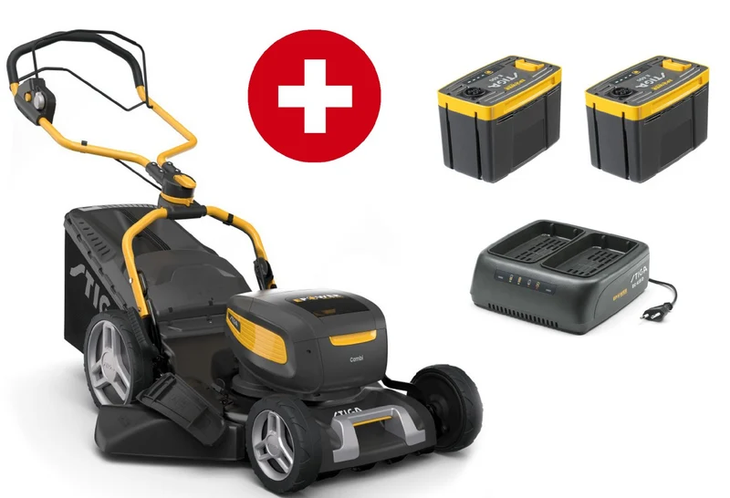 Stiga Akku-Rasenmäher Combi 753e V Kit - inkl. 2x 5 Ah Akku und Ladegerät