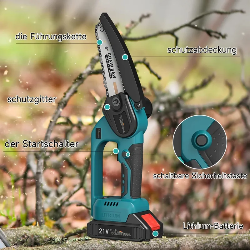 Kettensäge 6 Zoll 21V Elektro-Kettensäge Akku Kettensäge Batterie