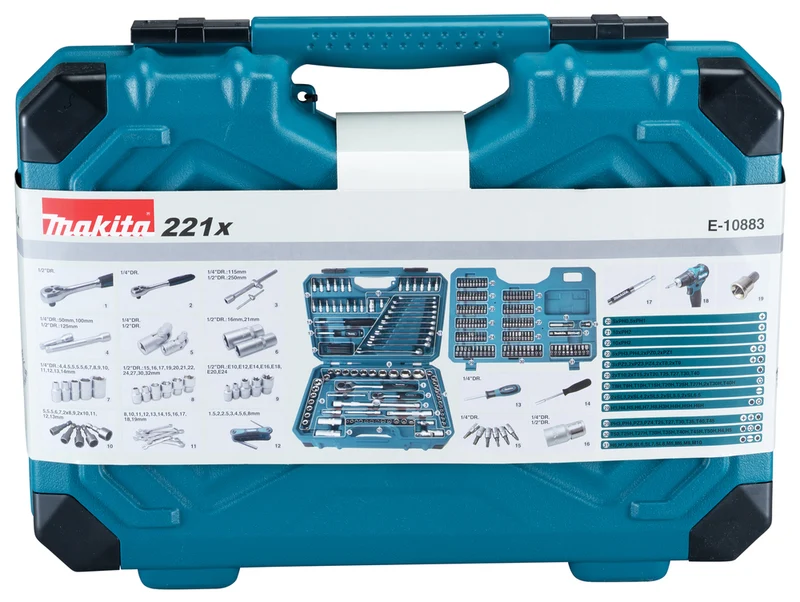 Makita Werkzeugkoffer 221 tlg.Ratschenkoffer Werkzeugkiste E-10883