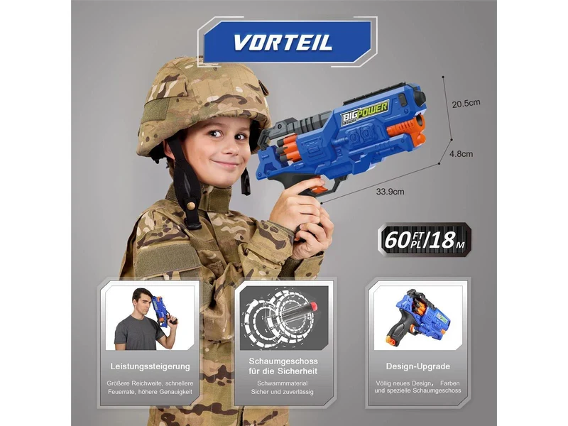 Bigpower Electric Spielzeug Pistole für Kinder Elektrische Pistole Spielzeug Blaster mit 50 Schaumstoffpfeilen und Zielscheibe kompatibel mit der Hauptmarke Kinder Waffe Set für Jungen 8-12+