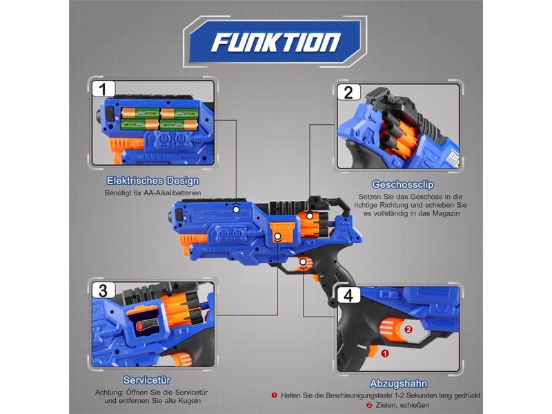 Bigpower Electric Spielzeug Pistole für Kinder Elektrische Pistole Spielzeug Blaster mit 50 Schaumstoffpfeilen und Zielscheibe kompatibel mit der Hauptmarke Kinder Waffe Set für Jungen 8-12+