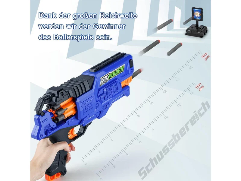 Bigpower Electric Spielzeug Pistole für Kinder Elektrische Pistole Spielzeug Blaster mit 50 Schaumstoffpfeilen und Zielscheibe kompatibel mit der Hauptmarke Kinder Waffe Set für Jungen 8-12+