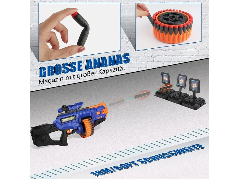 Bigpower Electric Automatisch Blaster Gun 30-Dart Rotating Drum Spielzeug Pistole für Jungen 8-12+ Elektrische Schaumstoff Dart Blaster mit 100 Darts Kompatibel mit der Primärmarke