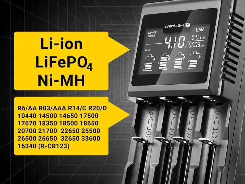 Chargeur pour 4 batteries Ni-Mh, Li-ion et LIFEPO4