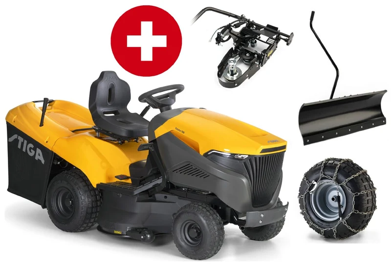 Stiga Rasentraktor Estate 798 Winterpaket mit 120 cm Schneeschild, PTO-Kit und Schneeketten