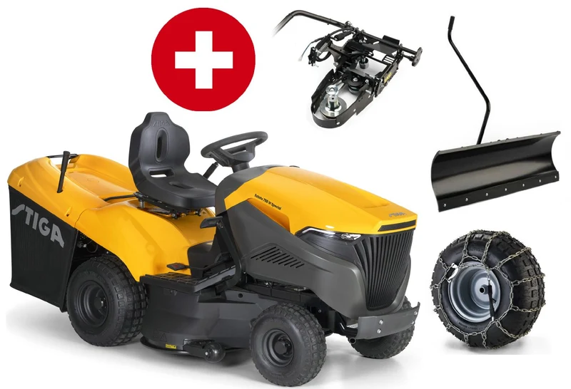 Stiga Rasentraktor Estate 798 W Special HONDA Winterpaket mit 120 cm Schneeschild, PTO-Kit und Schneeketten