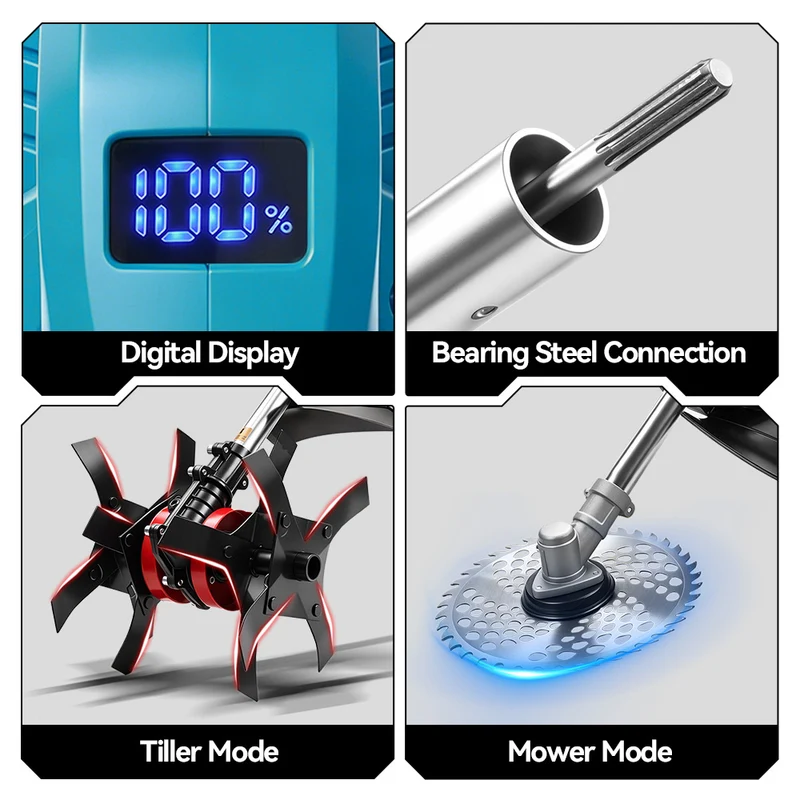 ONEVAN 2-in-1 Cordless Tiller & Grass Trimmer | For Makita 18V Battery
