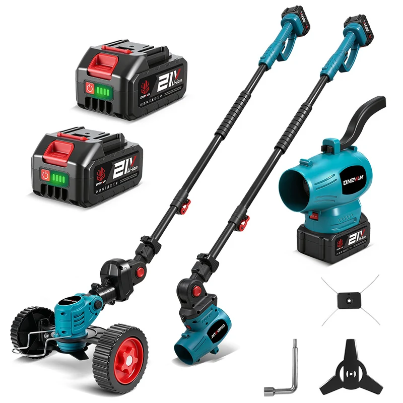 ONEVAN 3-in-1 Cordless Lawn Mower Kit with Blower & Extension Pole | 14cm Cutting Diameter