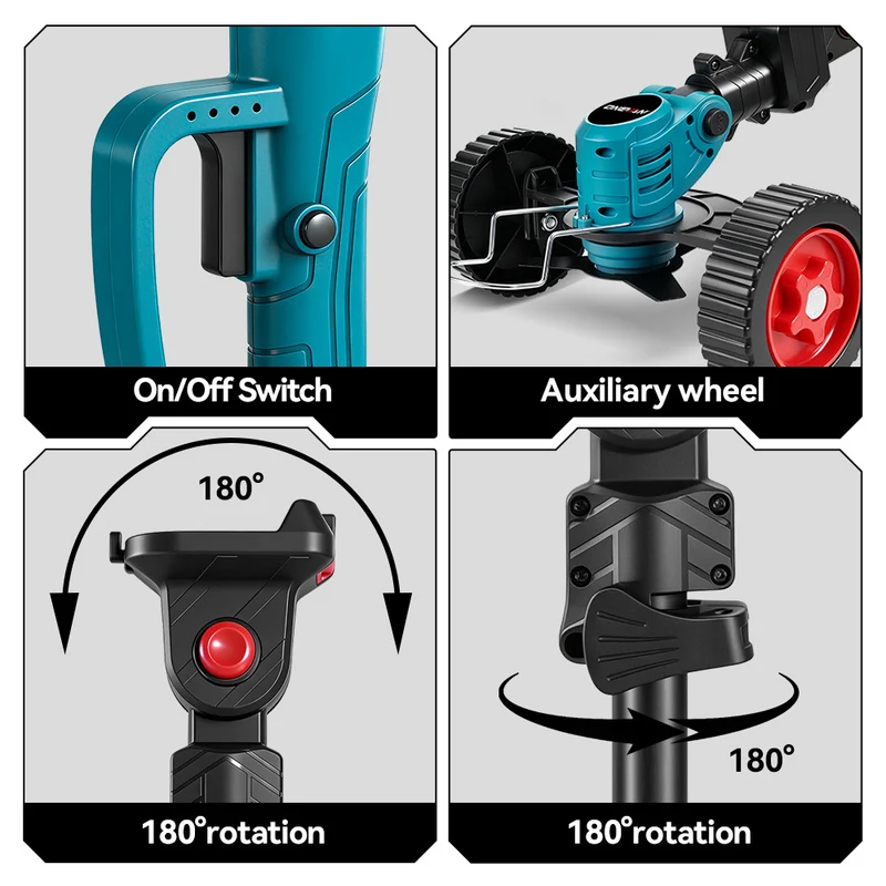 ONEVAN 3-in-1 Cordless Lawn Mower Kit with Blower & Extension Pole | 14cm Cutting Diameter