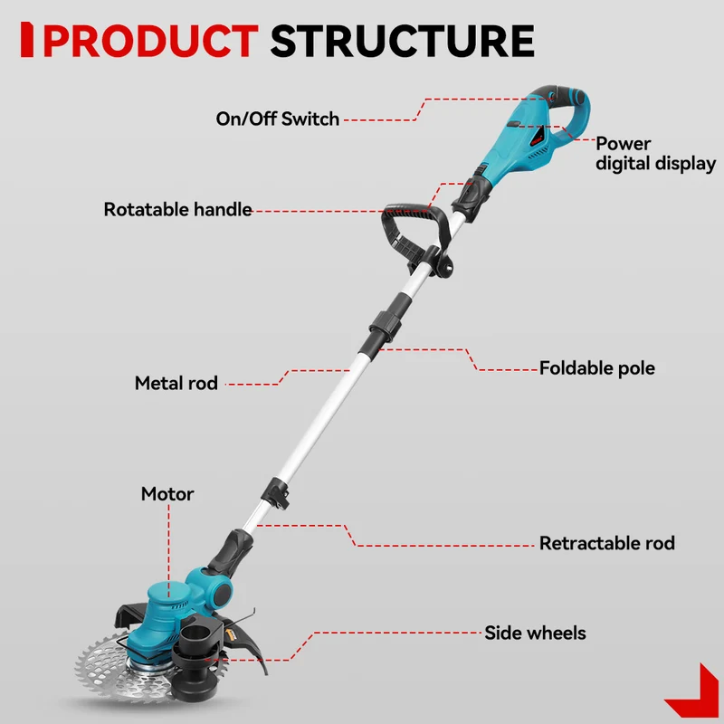 ONEVAN Cordless Grass Trimmer | Foldable Telescopic 3-Blade | For Makita 18V Battery