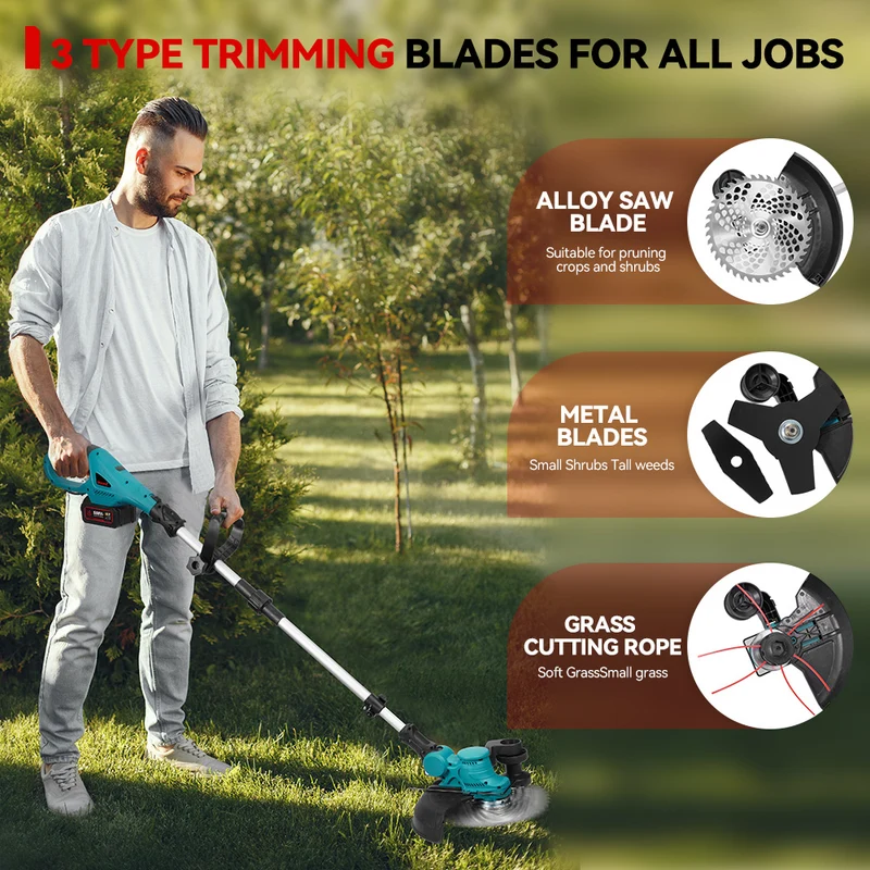 ONEVAN Cordless Grass Trimmer | Foldable Telescopic 3-Blade | For Makita 18V Battery
