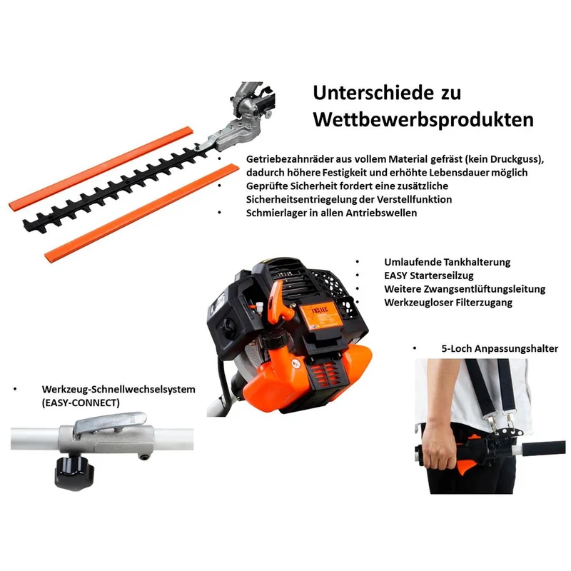 FUXTEC Multitool Benzine 4 in1 - Multigereedschap - Bosmaaier - Kettingzaag - Heggenschaar - FX-MT152