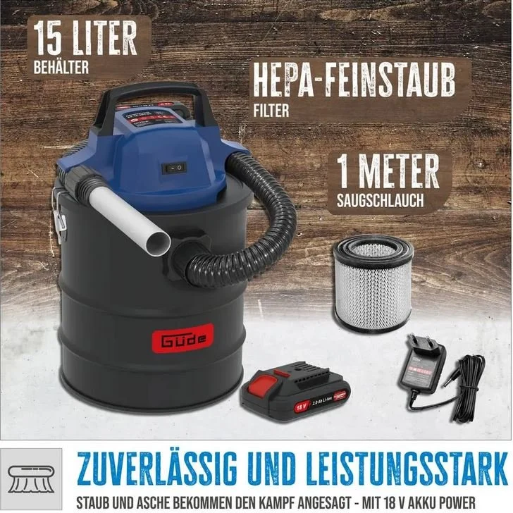 Güde Akku Aschesauger AS 18-201-05 inkl. Akku und Ladegerät