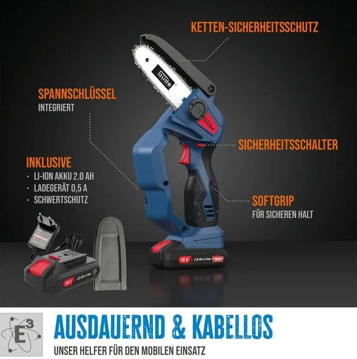 Güde Akku Minikettensäge MK 18-201-05 inkl. Akku und Ladegerät