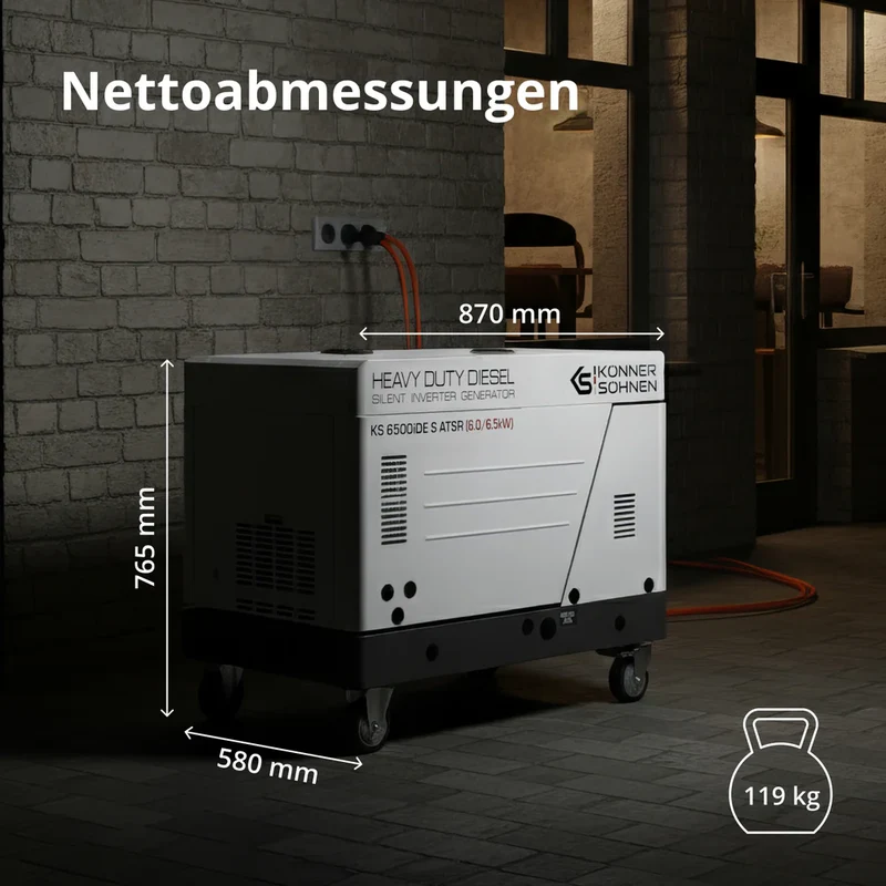 "Könner & Söhnen" Diesel Inverter Generator in Soundproof Casing KS 6500iDE S ATSR - 6kVA Nennleistung - Dieselmotor - 230V