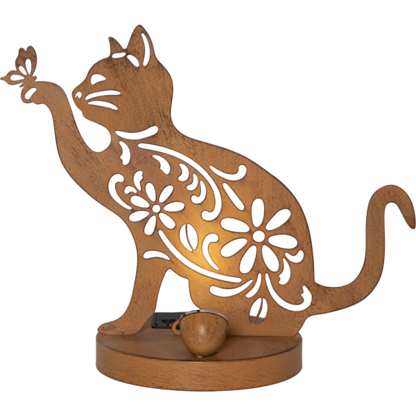 Star Trading LED-Solar-Dekoration "Oxicat", sitzende Katze Rost, Metall, ca. 25x30 cm, ww LED, Akku, outdoor, Vierfarb-Karton