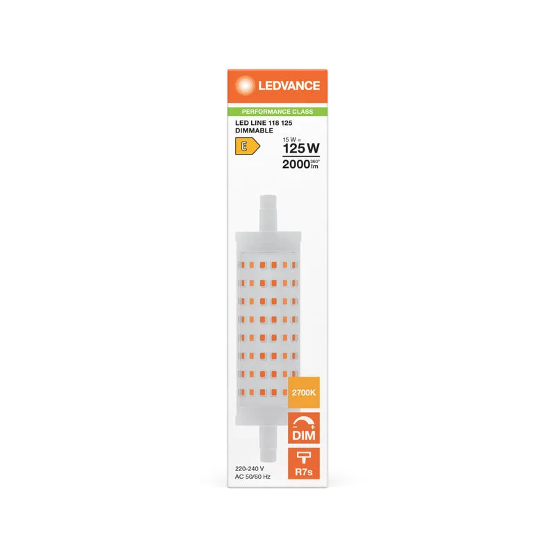 LEDVANCE LED Line 118 125 300° DIM P 15W 827 Clear R7s - Ersatz für herrkömmliche Stabsockellampen 15 anstelle 125W