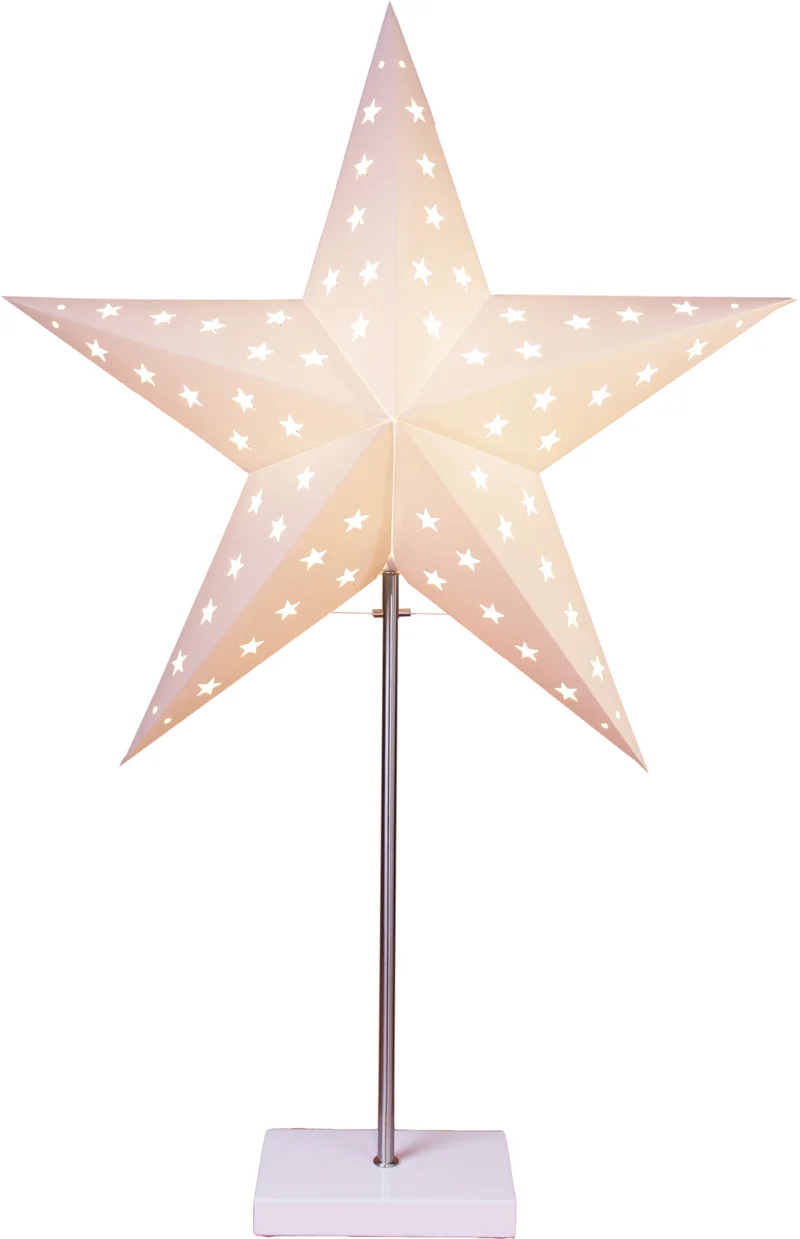 Star Trading Standleuchte "Combi-Pack" Material: Metall/Holz/Papier, Farbe: creme/eiche oder creme/weiß, ca. 65x43 cm (Stern), ca. 52,5x20 cm (Lampe), Vierfarb-Karton