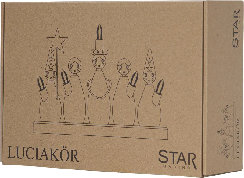 Star Trading Fensterleuchter "Luciakör" 5-flammig, Material: Holz, weiß, ca. 22x33 cm, mit Trafo, Vierfarb-Karton