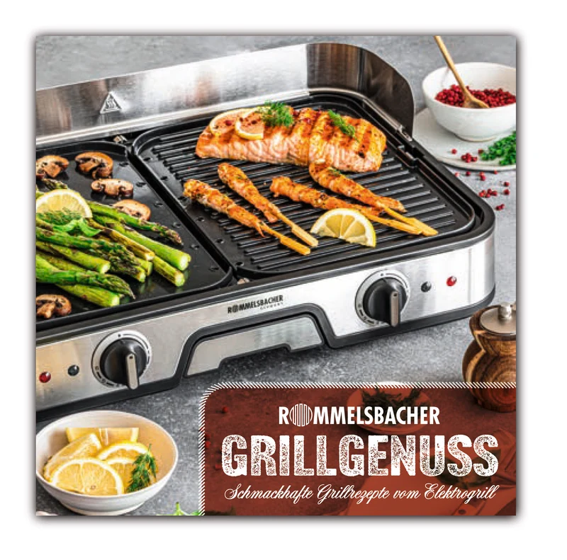 Rommelsbacher BBQ 2025 Tischgrill ed/sw 2000W 2 Grillplatten 22,5x28,5cm